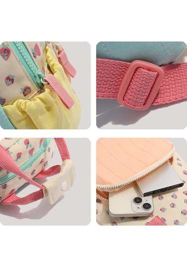 Jeehugo Kadın Çanta Kanvas Çift Askılı Portföy, Çilek Desenli Renkli Stili, Dayanıklı Hafif Günlük Kullanim İçin Geniş Depolama