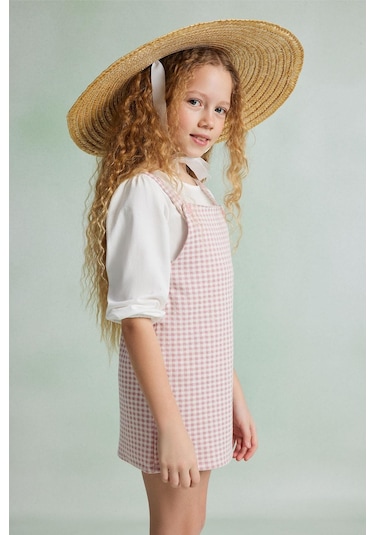 Luess Kız Çocuk Pötikare Desenli Jile Elbise-pembe Pembe