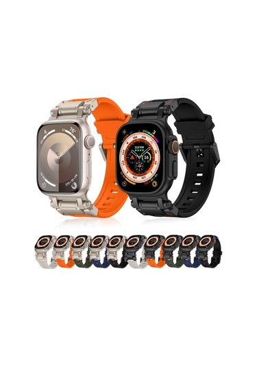 Novahub İos Watch Uyumlu 42mm Güçlü Explorer Tpu Saat Bant Siyah Mavi