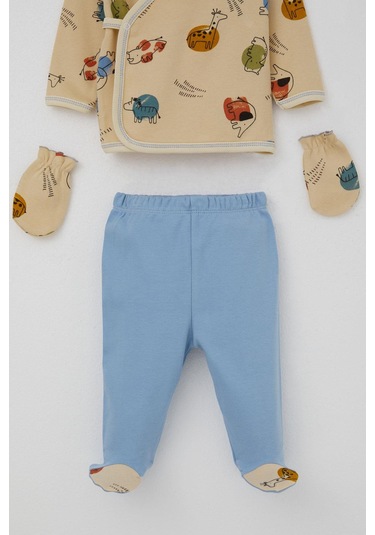 Breeze Erkek Bebek Hastane Çıkışı 5 Li Sevimli Hayvancıklar Desenli 0-3 Ay, Bej Bej