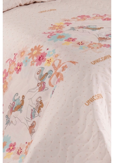 Enlora Home Kapitone Yatak Örtüsü Seti Tek Kişilik Unicornlar Pembe