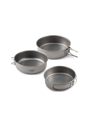 Lixada 3 Adet Titanyum Kase Seti Ultralight Titanyum Yemek Gri