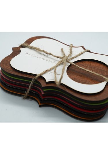 Ahşap Mdf Lazer Kesim Renkli Beyaz 6 Lı Kahve Fincan Atlığı, Bardak Altlığı, Sunum Çok Renkli