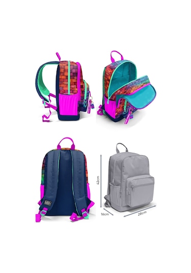 Coral High Üçlü İlk ve Ortaokul Okul Çanta Seti - Pembe Lacivert Grafiti - Erkek Çocuk