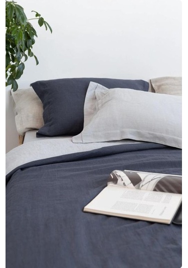 Lacivert-naturel% 100%100 Pamuklu Yıkamalı Vintage Çift Kişilik Nevresim Takımı, 200 X 220 Çok Renkli