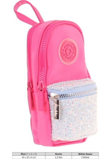Kaukko Çanta Şekilli Kız Çocuk Üç Bölmeli Kalemlik - Pembe - Taşlı - K2722 Pembe - Turkuaz