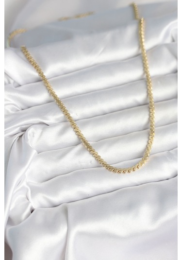 60 Cm Gold Renk Pirinç Yassı Zincir Model Kadın Kolye Çok Renkli