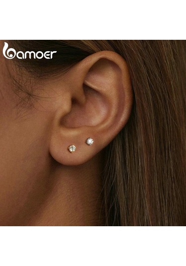 Altın Bamoer 925 Ayar Gümüş Basit Yuvarlak Mozanit Saplama Küpe Kadınlar İçin Klasik Nişan Düğün Güzel Takı Hediye Mse038-b