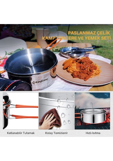 Kingcamp Adventurer I Pro Paslanmaz Çelik Kamp Tencere Seti 17 Parça Gri