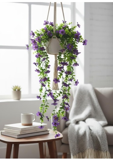 Yapay Çiçek Mor Sarkan Mineli Okaliptus Şimşir Yapay Sarmaşık 5dal 60cm Mor