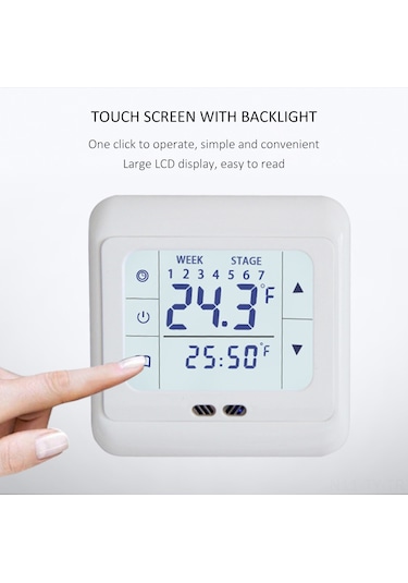 Teltree Elektrikli Isı Termostati - Dokunmatik Lcd Ekranlı 16a - 3600w - Oda Sıcaklığı Kontrolü - 7 Gün Programlanabilir - Ateş Direnci Malzeme