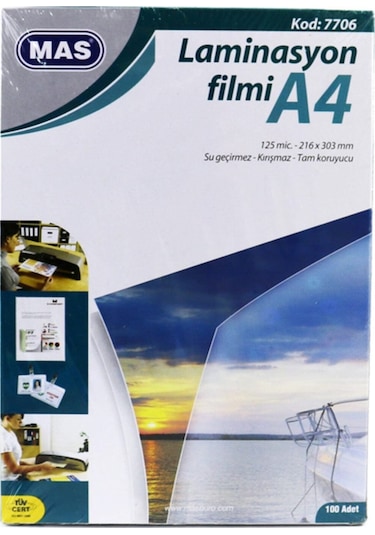 Mas 7706 Laminasyon Filmi A4 100'Lük Paket