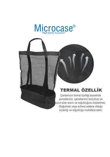 Microcase 2 Katlı 50lt Termal Buzluk Bölmeli Plaj Seyahat Çantası Al4519 Siyah