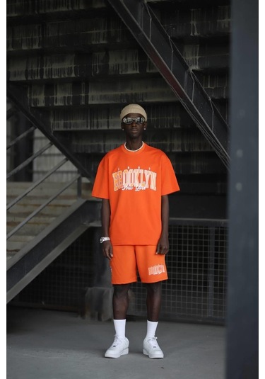 Brooklyn Baskılı Pamuklu Oversize Şortlu Penye Takım 001