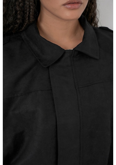 Kadın Siyah Oversize Süet Ceket 1055 Siyah