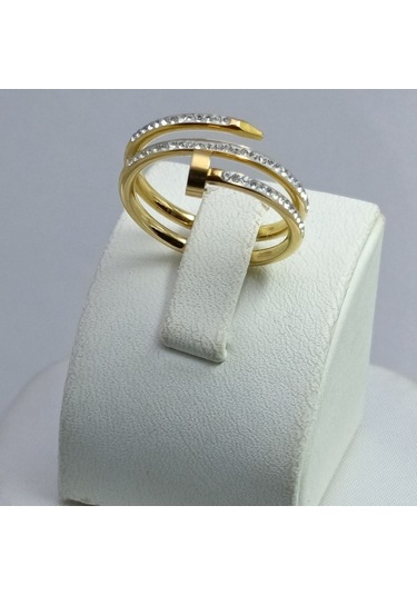 Yeni Sezon Vip Seri Paslanmaz Çelik Altın Kaplama Zirkon Taş'lı Tamtur Çivi Yüzük Gold