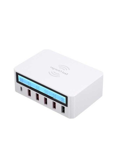 Fortunelane 6 Port Usb Akıllı Şarj İstasyonu - Qc3.0, Kablosuz 10w, Lcd Ekran, 40w Toplam Güç, 4 Katlı Güvenlik