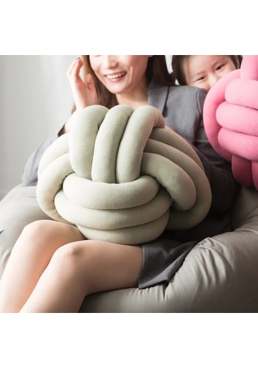 Sones El Yapımı Düğümlü Top Yastık, Boyut: Çap: 25 30cm Mandalina Tozu