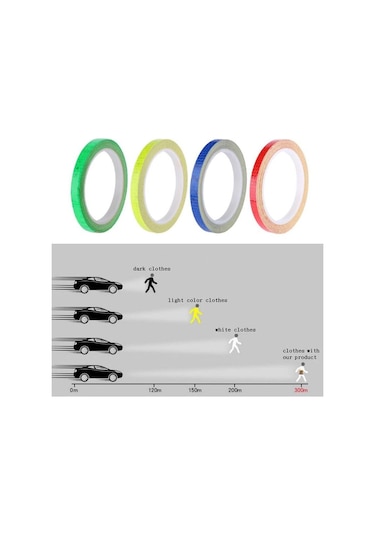 Siyah 8m 1cm Genişlik Dayanıklı Araba Gece Bisiklet Jant Su Geçirmez Aydınlık Araba Jant Bandı
