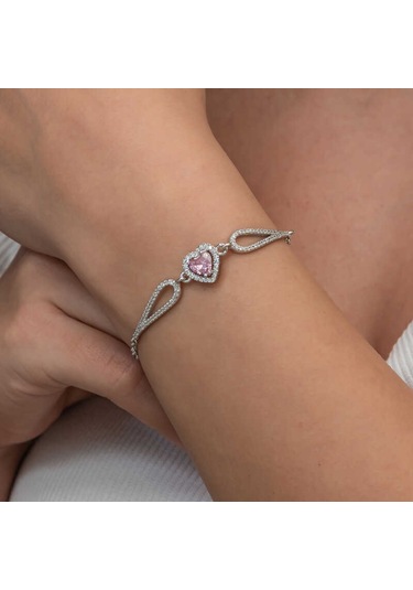 Blackcraft Gümüş Pembe Zirkon Taşlı Kalp Bileklik Bc-c3f0ff Renkli