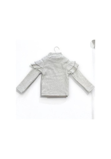 Kız Çocuk Kışlık Kolları Fırfırlı Örme Kazak-14423 Gri