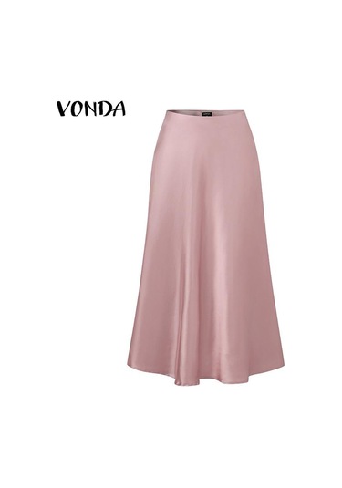 Vonda Kadın Yaz Yüksek Bel Düz Renk Bol Kloş Etek Haki