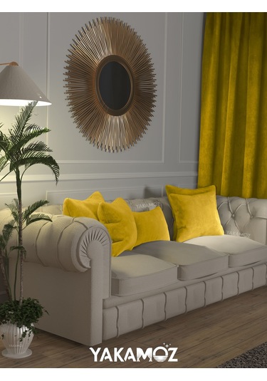 Br Yakamoz Güneş Sarısı Kırlent , Yastık Kılıfı Kadife Görünümlü Velvet Touch Serisi Güneş Sarısı