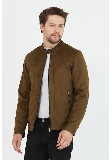 Erkek Haki Dar Kesim Süet Ceket Mont- Haki