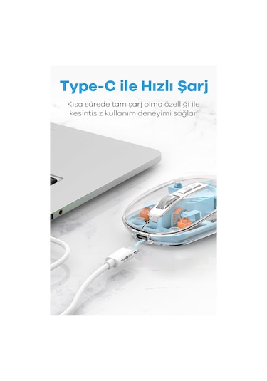 Kablosuz Mouse Fare Şarjlı Bluetooth Wireless Çift Modlu Sessiz 5 Tuşlu Şeffaf Dpı Kontrol Siyah 001