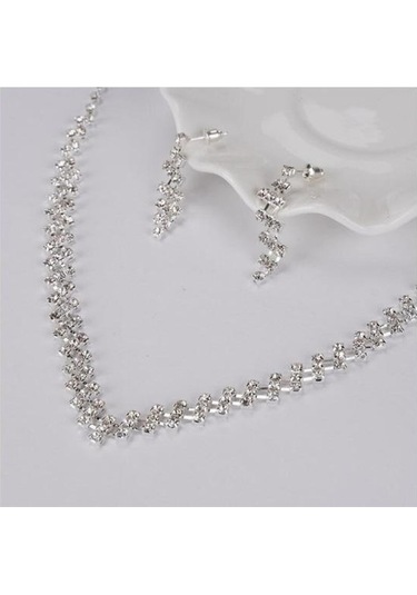Rhinestone Set Zincir Gelin Zinciri Seti Takı Gümüş