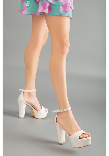 Tek Bant Cilt Sedef Kadın Platform Topuklu Abiye Ayakkabı 2386 Sedef