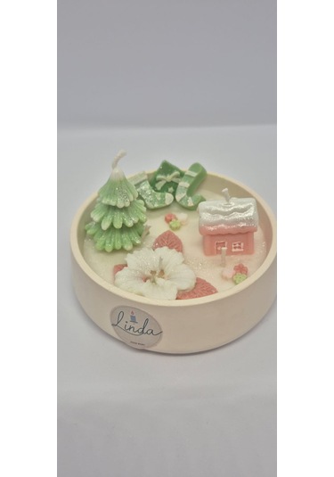 Yılbaşı Hediyelik Linda Kase Mum El Yapımı, Doğal Soya Mum Açık Yeşil