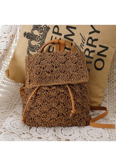 Arion Kağıt İplik Hasır Sırt Çantası Str-1203 Kahverengi Kahverengi