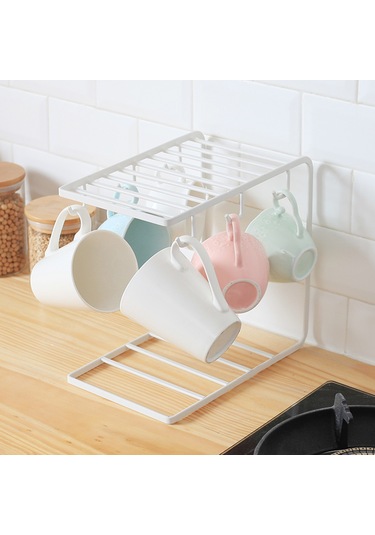 Monyee Beyaz Demir Bardak Tutucu, Çay/bardak Depolama Rafı, Mutfak Sıralama Ve Süzme Aleti - 24.5x15x23cm Beyaz