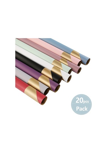 Ulzyvf 20 Adet Su Geçirmez Çiçek Paket Kağıdı - Çift Renk Altın Desenli Hediye Ambalajı Diğer