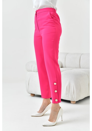 Ftz Women Kadın Dar Paça Düğmeli Pantolon Fuşya 30779-Fuşya
