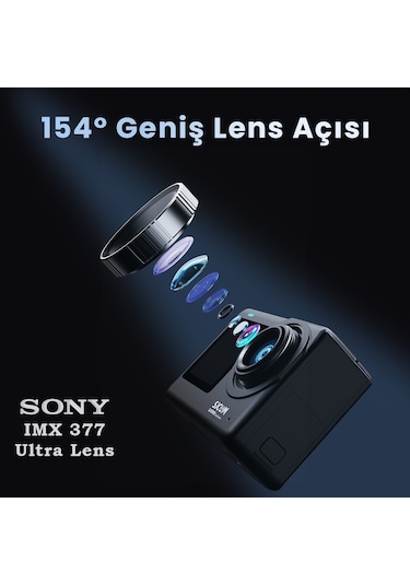 Sjcam SJ10 Pro Dual Screen 20MP 4K60 8X Dijital Zoom 154° 240FPS Kılıfsız 5M Dalış H.265 1300mAh Aksiyon Kamerası Siyah