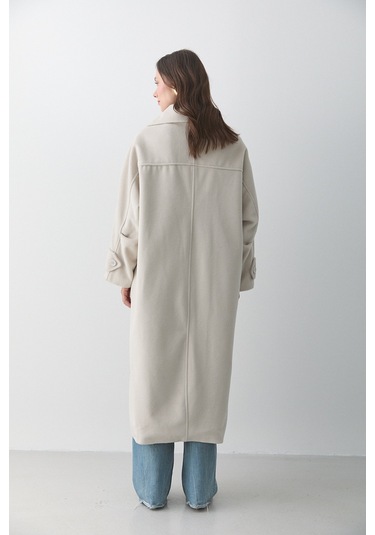 Taş Vittoria Düğmeli Yaka Kaban - 2511 Taş