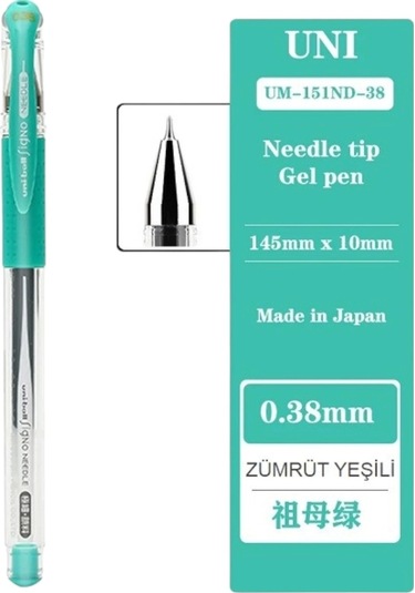 Uniball Signo Needle 0.38 İğne Uçlu Jel Kalem Zümrüt Yeşili Üç Adet
