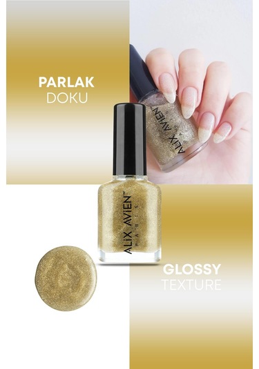 Alix Avien Simli Gold Oje 37Yüksek Pigmentli Uzun Süreli Kalıcılık Hızlı Kuruma Nail Lacquer 37