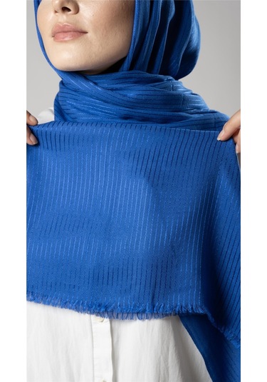 Saks Mavisi İnce Çizgili Şal Viskon Kumaş Bursa Dolama 202111 24 Saks Mavi