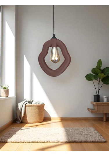 Bohem Beton Görünümlü Modern Minimalist Avize Ayarlı E27 Duy Salon Mutfak Yatak Odası Ofis Kafe Kahverengi