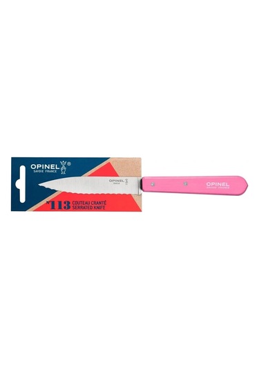Opinel Essential  No:113 Paslanmaz Çelik Tırtıklı Soyma Bıçağı Pembe