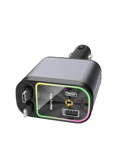 Vtn-01 4'ü 1 Arada Type-c Pd Hızlı Şarjlı 66w ,geri Çekilebilir Araç Telefonu Şarj Cihazı Siyah