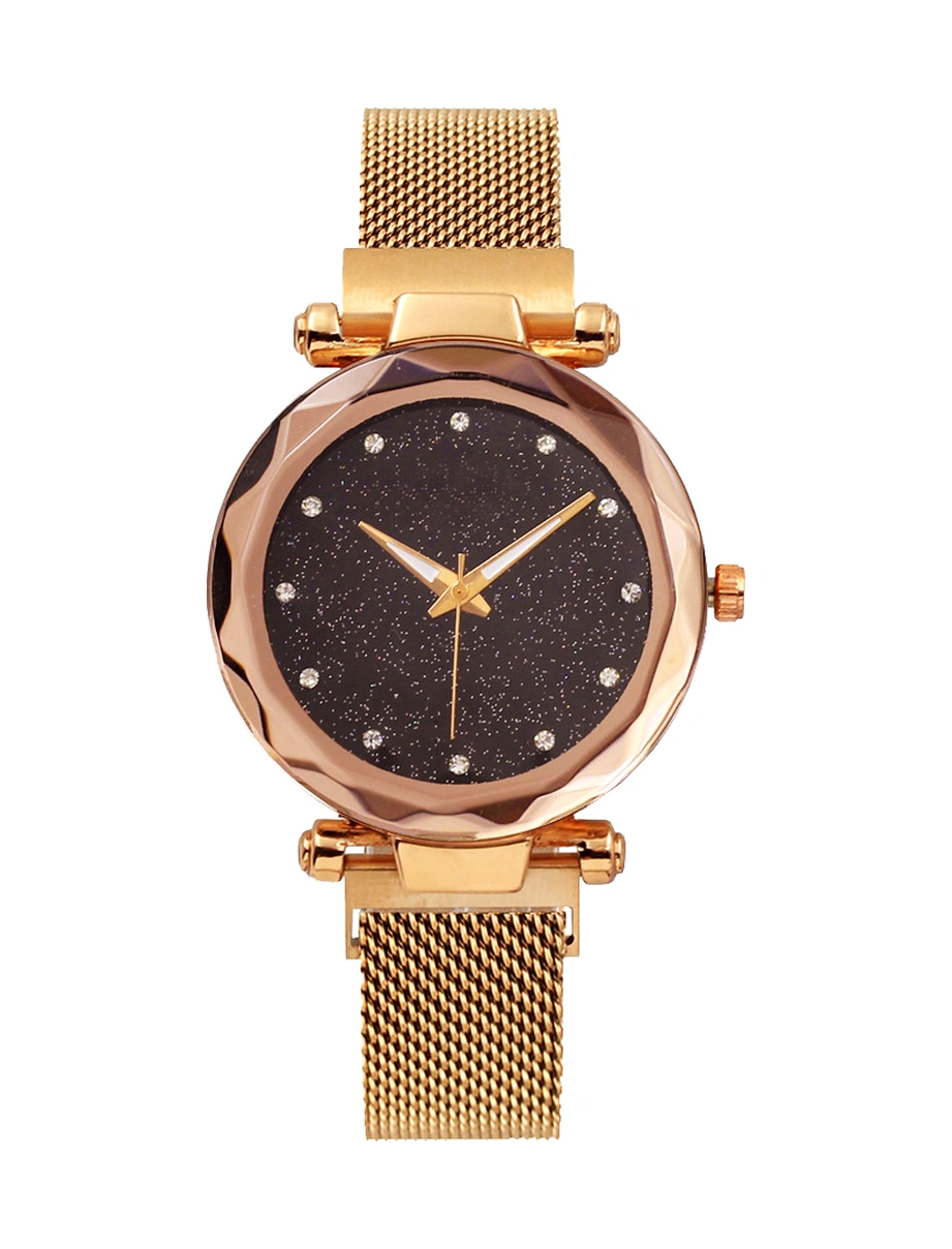 Xindoker Rose Gold Alloy Kasa, Pırlanta Takılı, Yıldızlı Gölge Kadın Kol Saati, Milanese Kayışlı, Mıknatıs Kapanmalı, Kuvars Hareketli Diğer