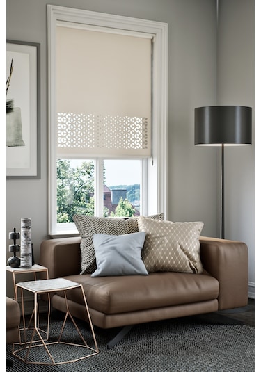 Lazer Kesim Mat Stor Perde, Lazer Kesimli Modern Serisi, M-191003 Açık Kahverengi Renk Açık Kahverengi