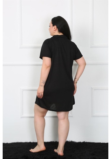 Akbeniz Büyük Beden Penye Düğmeli Siyah Tunik Gecelik 1025-siyah Siyah