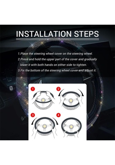 Beyaz Pu Deri Güzel Bling Bling Rhinestone İle Kristal Araba Direksiyon Kapağı