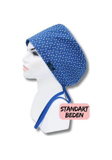 Standart Beden Saks Mavisi Pamuk Çiçeği Cerrahi Bone Doktor Hemşire Sağlıkçı Hastane Bonesi Renkli