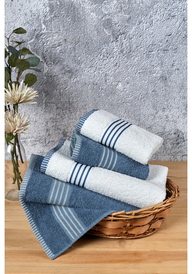 Rebeka Oscar  Banyo Havlu Seti  Yumuşak Havlu Seti  1200 Gram Krem - Mavi